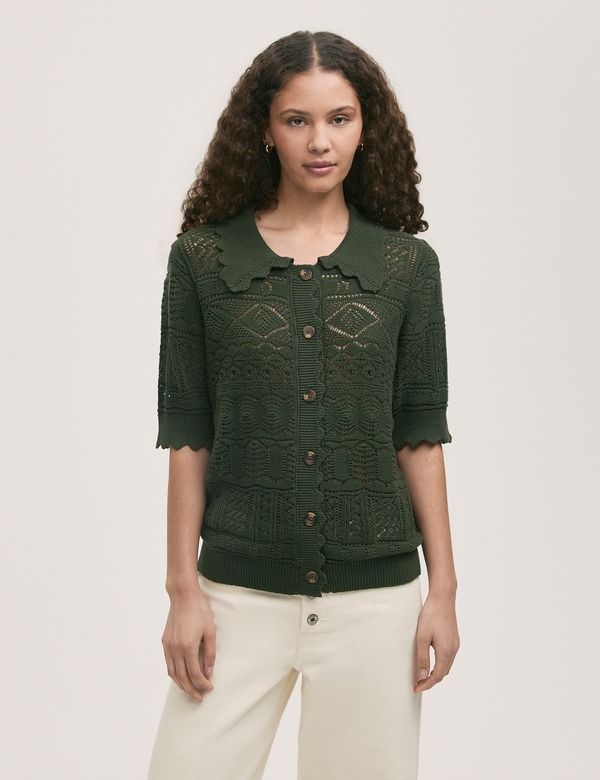 ファイナリー ロンドン レディース アウター パーカー・スウェット カーディガン Finery London Marlowe Short Sleeve Crochet Cardigan Khaki カーキ