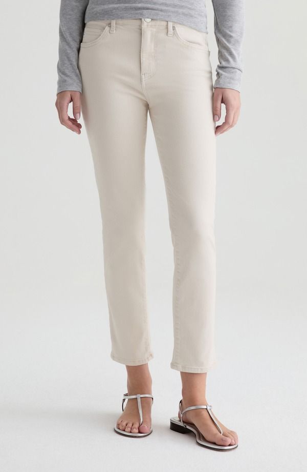 エージー レディース ボトムス デニムパンツ ストレート ジーンズ AG Mari Mid Rise Slim Straight Leg Crop Jeans Pumice