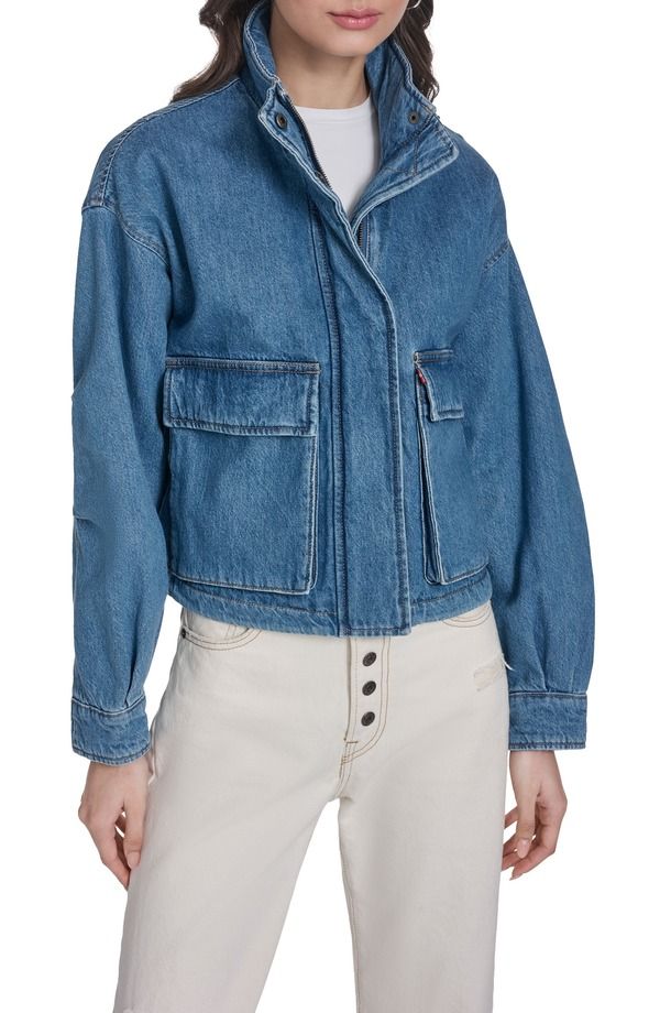 リーバイス レディース アウター ジャケット・ブルゾン プラスサイズ Levis Crop Surplus Jacket Light Wash Denim デニム