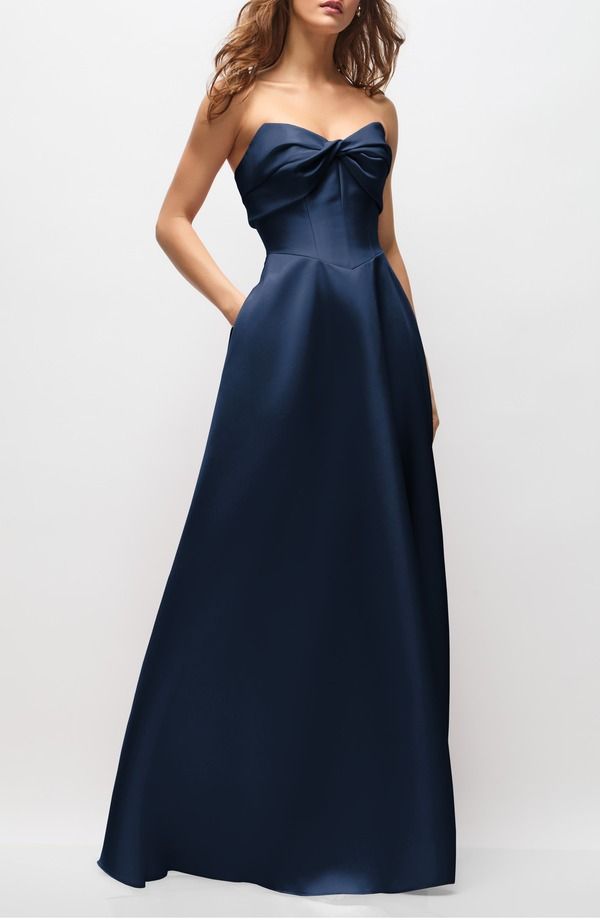 アルフレッド レディース トップス ワンピーストラップレス Alfred Sung Antoinette Strapless Mikado Gown Midnight