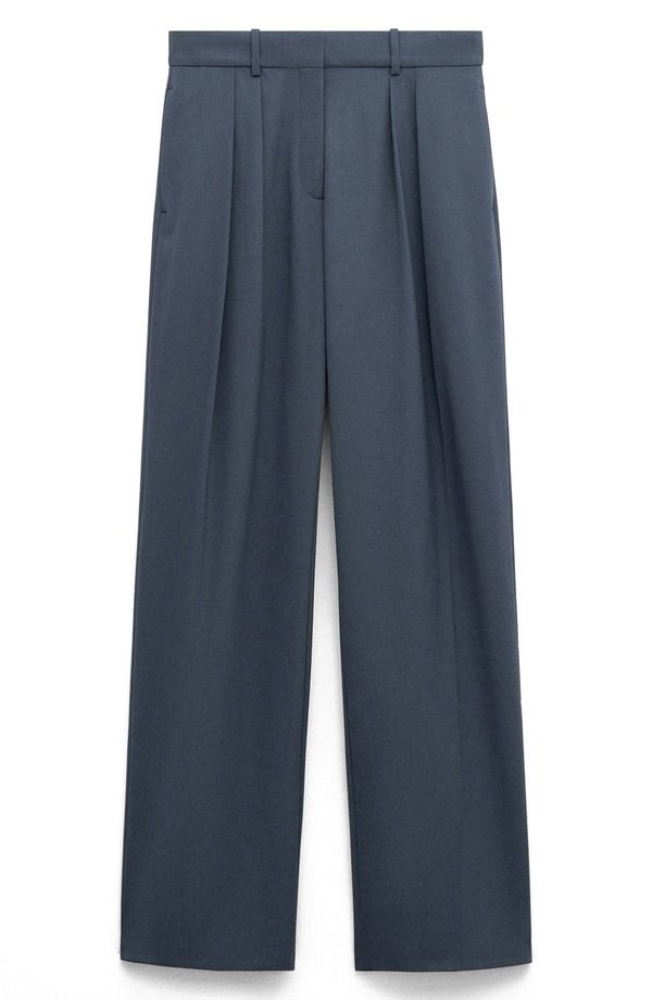 マンゴ レディース ボトムス デニムパンツ ストレート プリーツ MANGO Pleated Straight Leg Suit Pants Blue ブルー