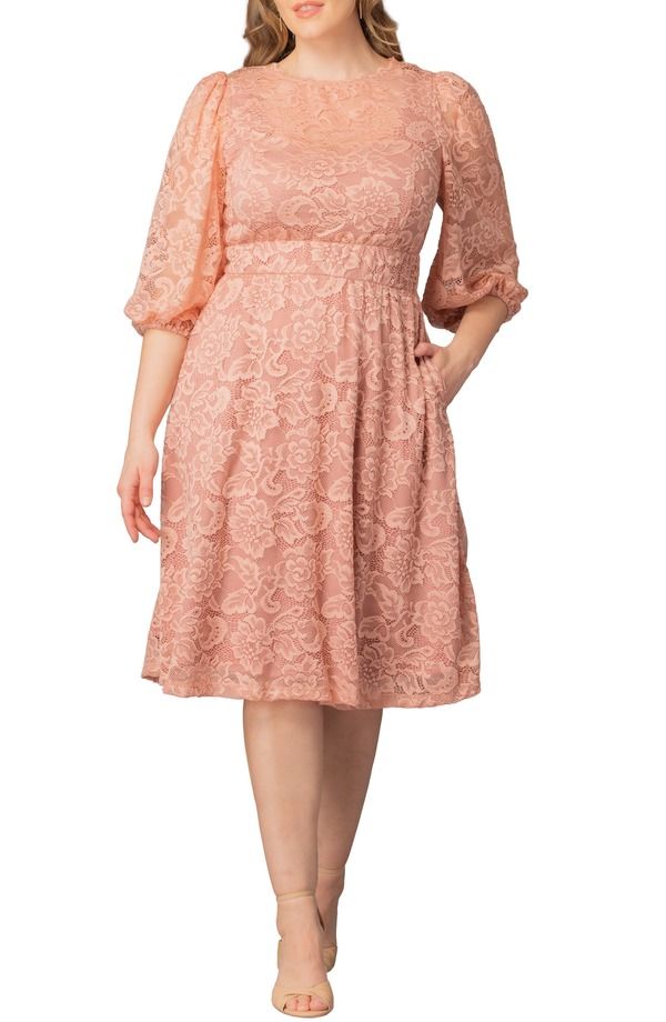 キヨナ レディース トップス ワンピース レース Kiyonna Hepburn Lace Cocktail Dress Blush Pink ピンク