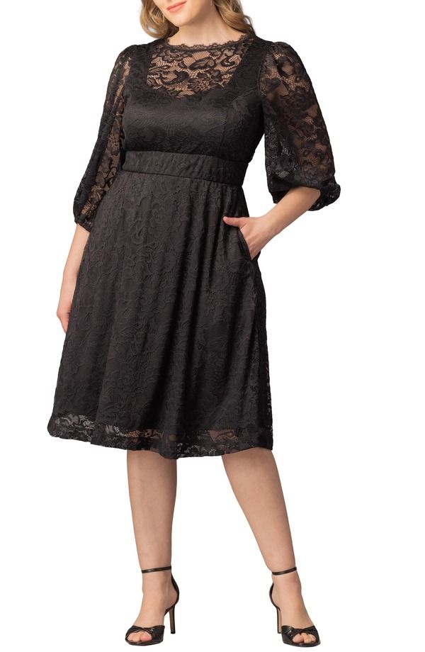 キヨナ レディース トップス ワンピース レース Kiyonna Hepburn Lace Cocktail Dress Onyx