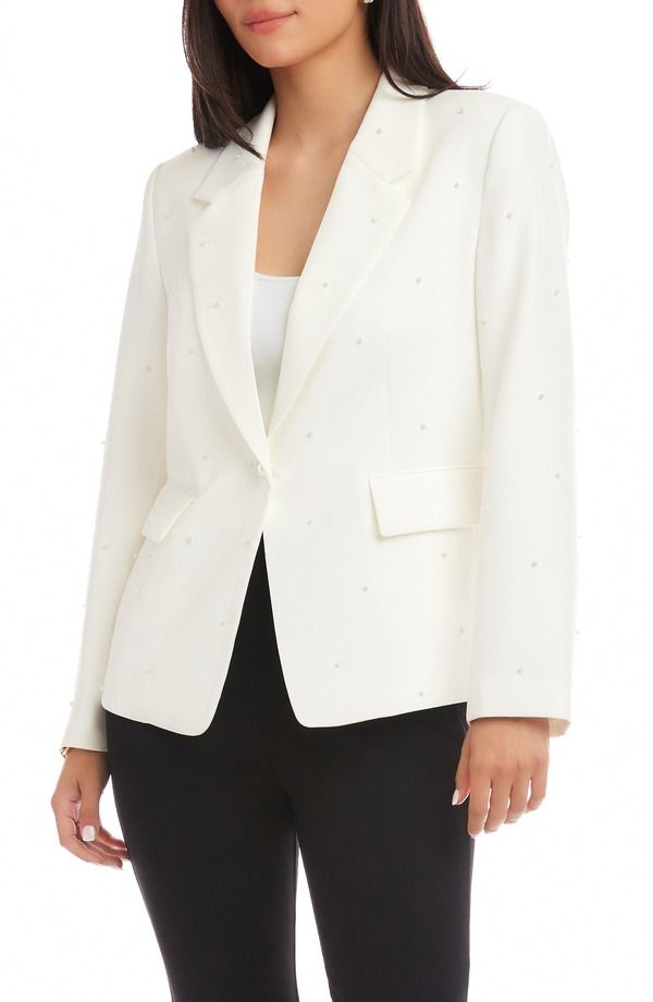 カレンケーン レディース アウター ジャケット・ブルゾン ブレザー Karen Kane Faux Pearl Detail Blazer Off White オフホワイト