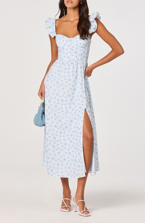 アストール レディース トップス ワンピース フラワー柄 プリント フリル ミディ フラワー ASTR the Label Wedelia Floral Print Ruffle Strap Midi Dress Blue Floral ブルー