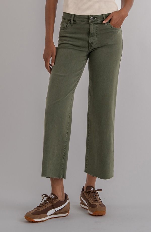 カットフロムザクロス レディース ボトムス デニムパンツ ワイドレッグ ハイウエスト アンクル ジーンズ KUT from the Kloth Raw Hem High Waist Ankle Wide Leg Jeanseaweed