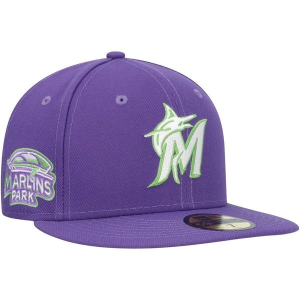 ニューエラ メンズ アクセサリー 帽子 Mens New Era Purple Miami Marlins Lime Side Patch 59FIFTY Fitted Hat Purple パープル