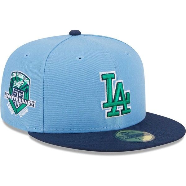 ニューエラ メンズ アクセサリー 帽子 Mens New Era Light BlueNavy Los Angeles Dodgers Green Undervisor 59FIFTY Fitted Hat Light Blue ブルー