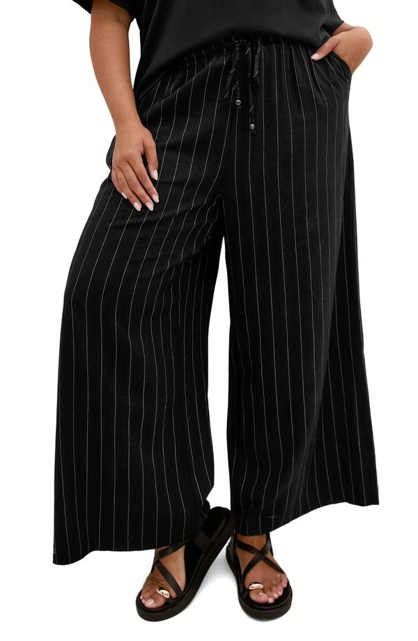 シティーシック レディース ボトムス レギンス ワイドレッグ パンツ City Chic Kelly Pinstripe PullOn Wide Leg Pants Black Pinstripe ブラック