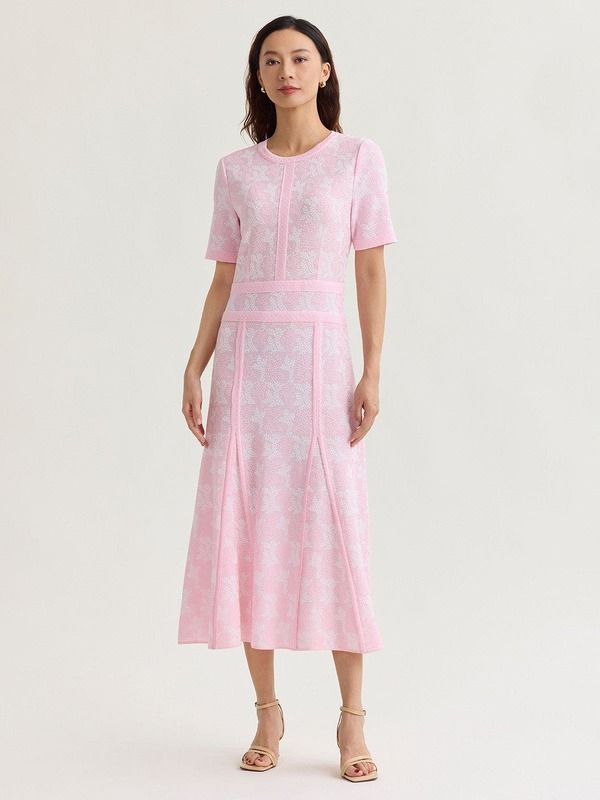 ミソック レディース トップス ワンピース ニット マキシ Misook Fit Flare Intarsia Knit Maxi Dress Cherry BlossomWhite ホワイト