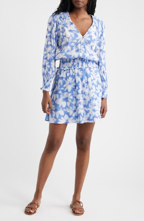 レイルズ レディース トップス ワンピース フラワー柄 シャーリング フラワー Rails Zana Floral Smocked Long Sleeve Dress Blue Amaranth ブルー