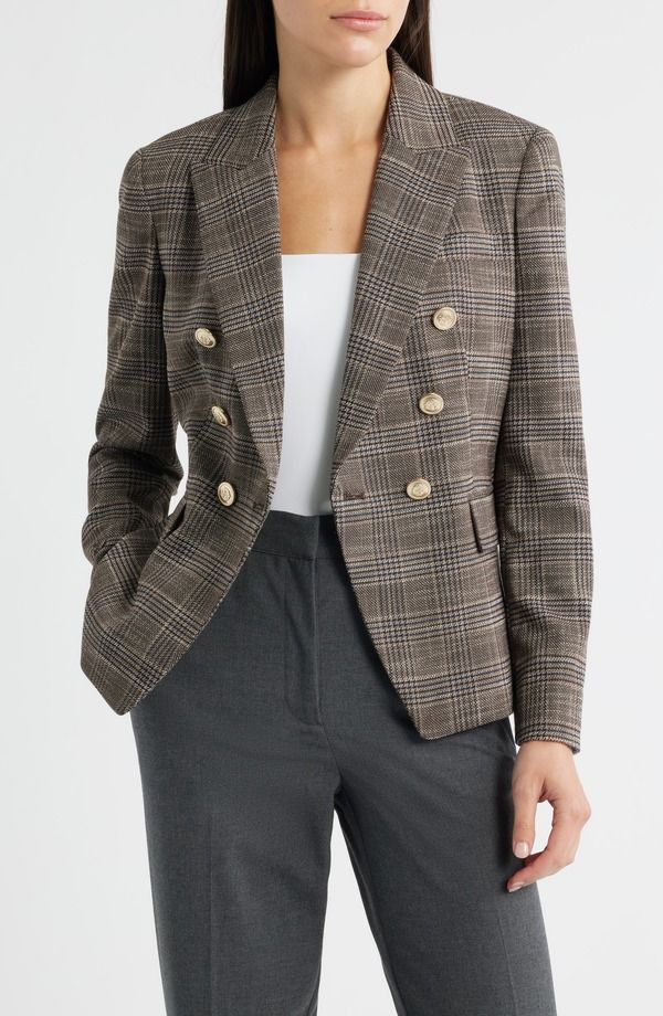 タハリエーエスエル レディース アウター ジャケット・ブルゾン ブレザー Tahari ASL Plaidouble Breasted Blazer Espresso I チェック