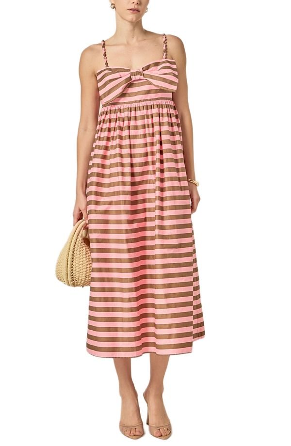 イングリッシュファクトリー レディース トップス ワンピース コットン マキシ English Factory Stripe Bow Front Cotton Maxi Sundress Pink Brown ピンク