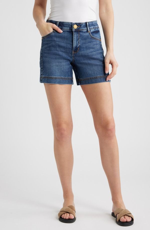 ウィットウィズダム レディース ボトムス デニムパンツ ハイウエスト ショートパンツ コットン Wit Wisdom Gracie High Waist Cotton Blendenim Shorts Mid Blue ブルー