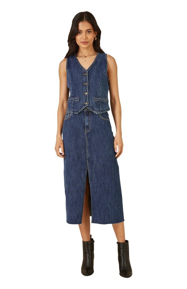 ユミキム レディース ボトムス デニムパンツ コート Yumi Button Up Denim Stretch Waistcoat Blue ブルー