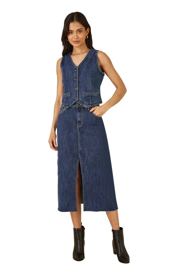ユミキム レディース ボトムス デニムパンツ コート Yumi Button Up Denim Stretch Waistcoat Blue ブルー ユミキム レディース ボトムス デニムパンツ コート Yumi Button Up Denim Stretch Waistcoat Blue ブルー