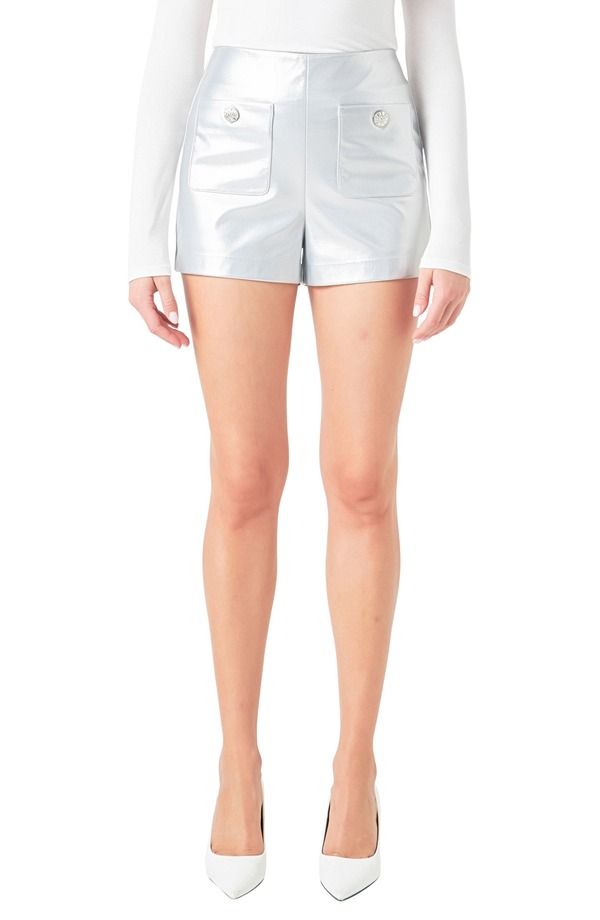 エンドレスローズ レディース ボトムス ハーフパンツ・ショーツ ハイウエスト ショートパンツ レザー フェイクレザー Endless Rose Pocket High Waist Faux Leather Shortsilver シルバー