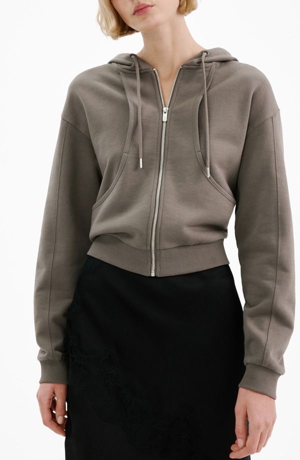 マンゴ レディース アウター パーカー・スウェット パイル MANGO Seamed Terry Zip Hoodie Grey グレー