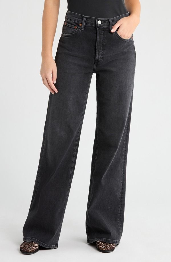リダン レディース ボトムス デニムパンツ ワイドレッグ ハイウエスト ジーンズ ReDone High Waist Wide Leg Jeans Washed Noir