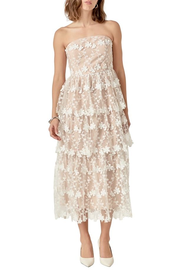 エンドレスローズ レディース トップス ワンピース フラワー柄 ストラップレス フラワー Endless Rose Floral Appliqu Strapless Dress White ホワイト