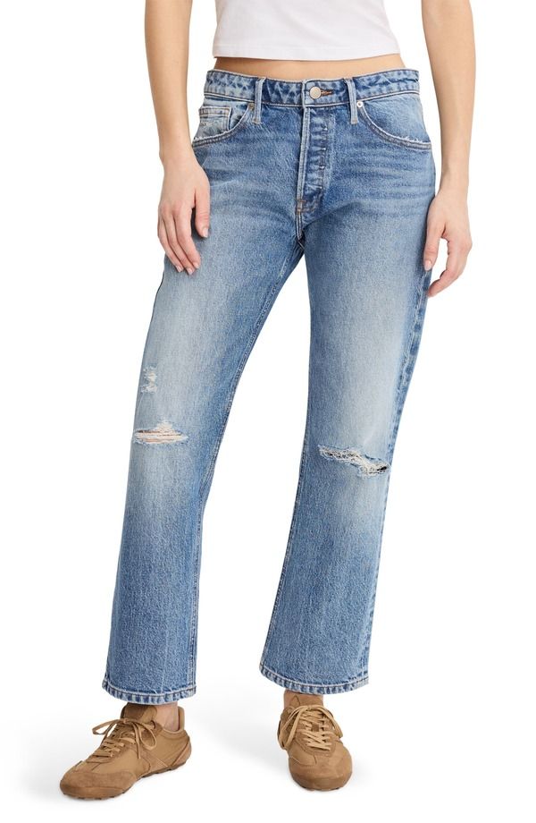 グッドアメリカン レディース ボトムス デニムパンツ ストレート アンクル ジーンズ Good American Ripped Ankle Straight Leg Jeans Indigo1221