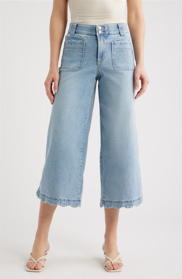 ウィットウィズダム レディース ボトムス デニムパンツ ワイドレッグ ハイウエスト ジーンズ Wit Wisdom Scallopatch Pocket High Waist Crop Wide Leg Jeans Light Blue Artisanal ブ