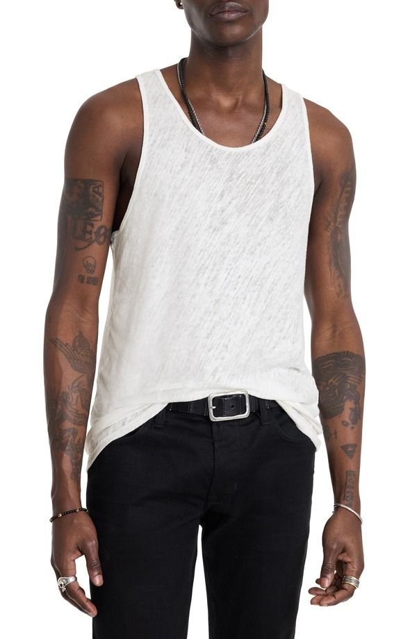 ジョンバルベイトス メンズ トップス シャツ スリムフィット リネン John Varvatos Broome Slim Fit Linen Tank White ホワイト