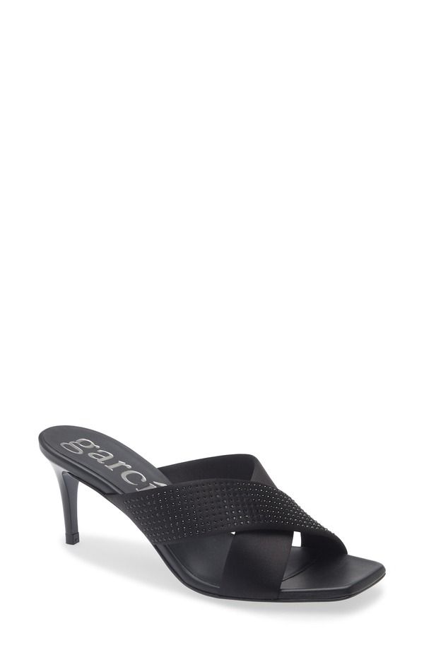 ペドロガルシア レディース シューズ ヒール サンダル Pedro Garcia Idonna Crystal Studded Sandal Black Satin ブラック