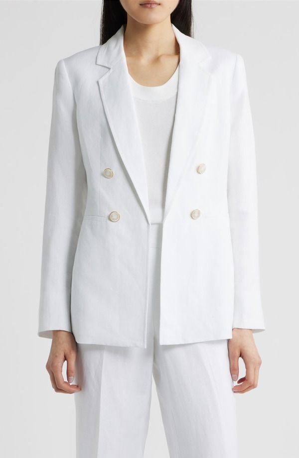アンクライン レディース アウター ジャケット・ブルゾン ブレザー リネン Anne Klein Double Breasted Linen Blend Blazer Crisp White ホワイト
