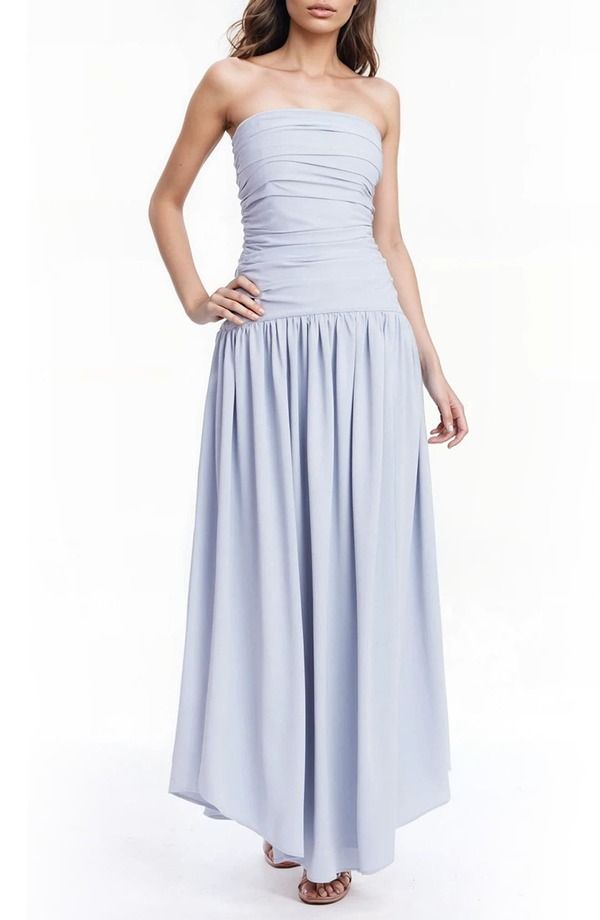 ジュウェルダグレイミシュカ レディース トップス ワンピーストラップレス マキシ Jewel Badgley Mischka Strapless Drop Waist Maxi Dress Blue ブルー