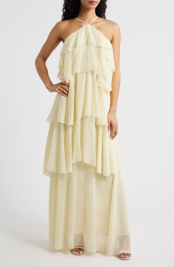 ルーシーパリ レディース トップス ワンピース フリル マキシ Lucy Paris Emery Ruffle Maxi Dress Yellow イエロー