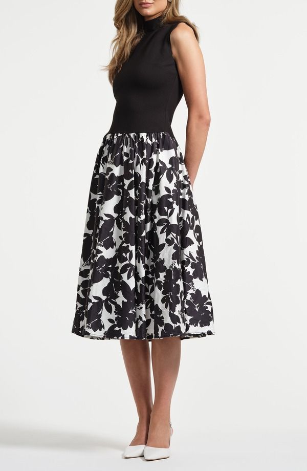 アイザック・ミズラヒ レディース トップス ワンピース ミディ サテン ノースリーブ Isaac Mizrahi New York Sleeveless Ponte Satin Midi Dress Noir Floral