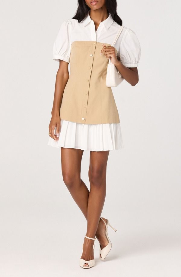 アストール レディース トップス ワンピース シャツ カラーブロック ASTR the Label Joseline Colorblock Shirtdress White Tan ホワイト