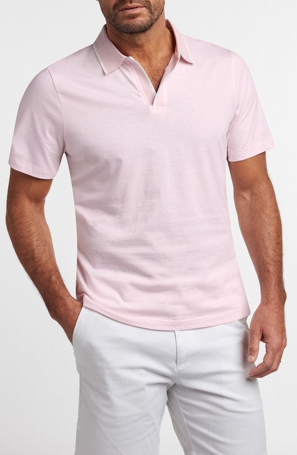 デイビッドドナヒュー メンズ トップス ポロシャツ シルク コットン Davidonahue Hemingway Cotton Silk Polo Pale Pink ピンク