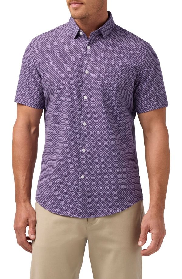 ミズンメイン メンズ トップス シャツ MizzenMain Leeward Trim Fit Short Sleeve Performance ButtonUp Shirt Passion Purple Palm Shadow パープル
