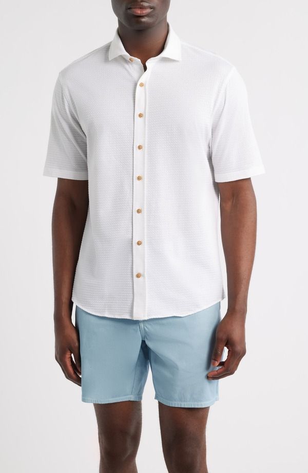 ジョニー オー メンズ トップス シャツ ニット johnnieO Surfsucker Knit Short Sleeve ButtonUp Shirt White ホワイト
