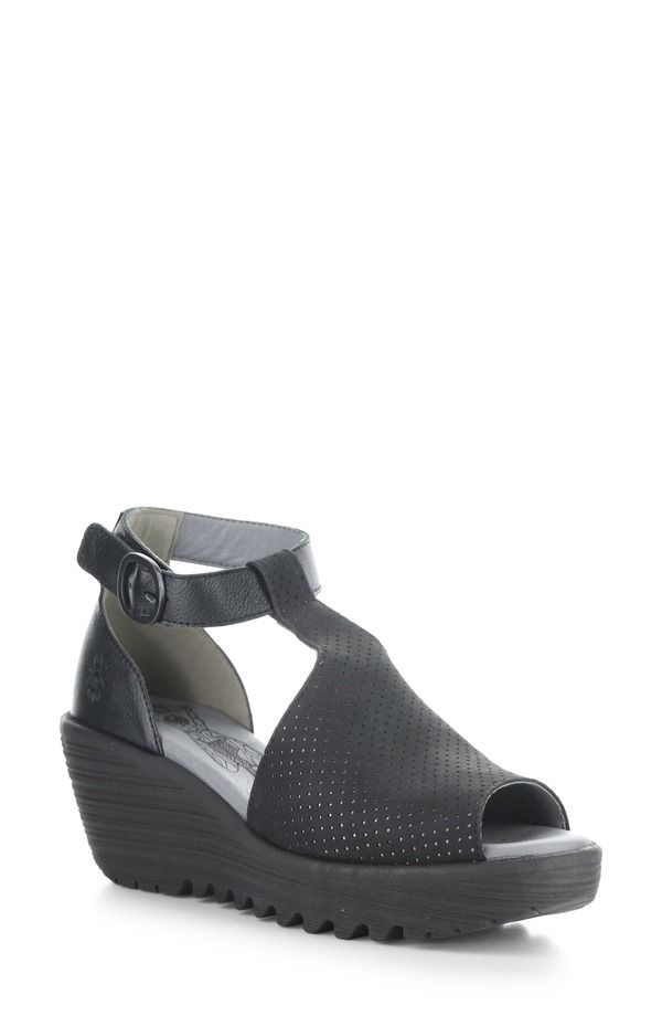 フライロンドン レディース シューズ ヒール プラットフォーム サンダル アンクル Fly London Lemo Ankle Straplatform Wedge Sandal Black ブラック の商品写真
