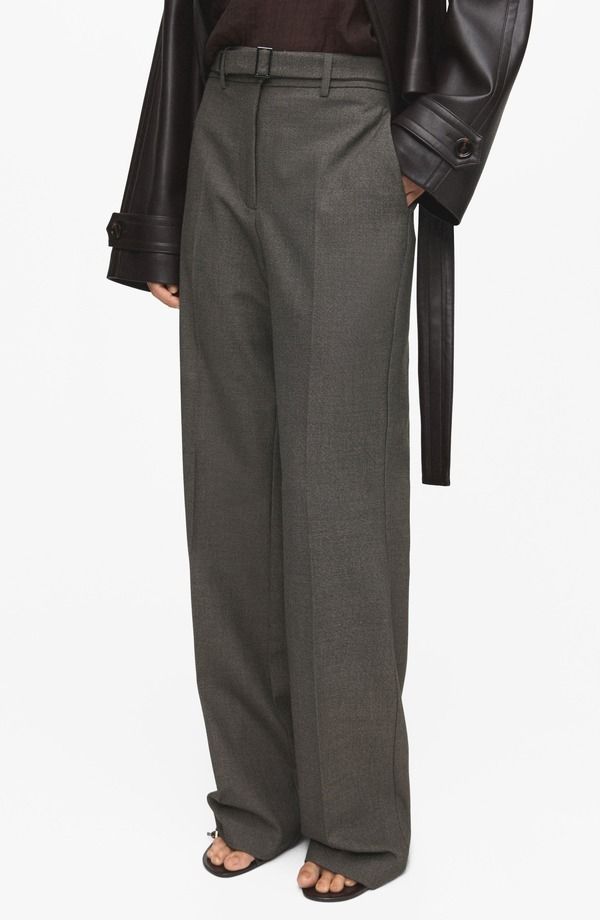 マンゴ レディース ボトムス デニムパンツ ストレート プリーツ MANGO Belted Pleated Straight Leg Pants Brown ブラウン