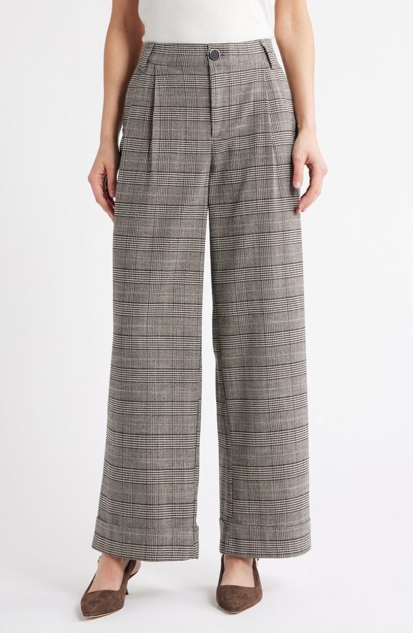 ウィットウィズダム レディース ボトムス レギンス ワイドレッグ プリーツ パンツ Wit Wisdom Skyrise Glen Plaid Pleated Wide Leg Trousers Birch Black Multi ブラック