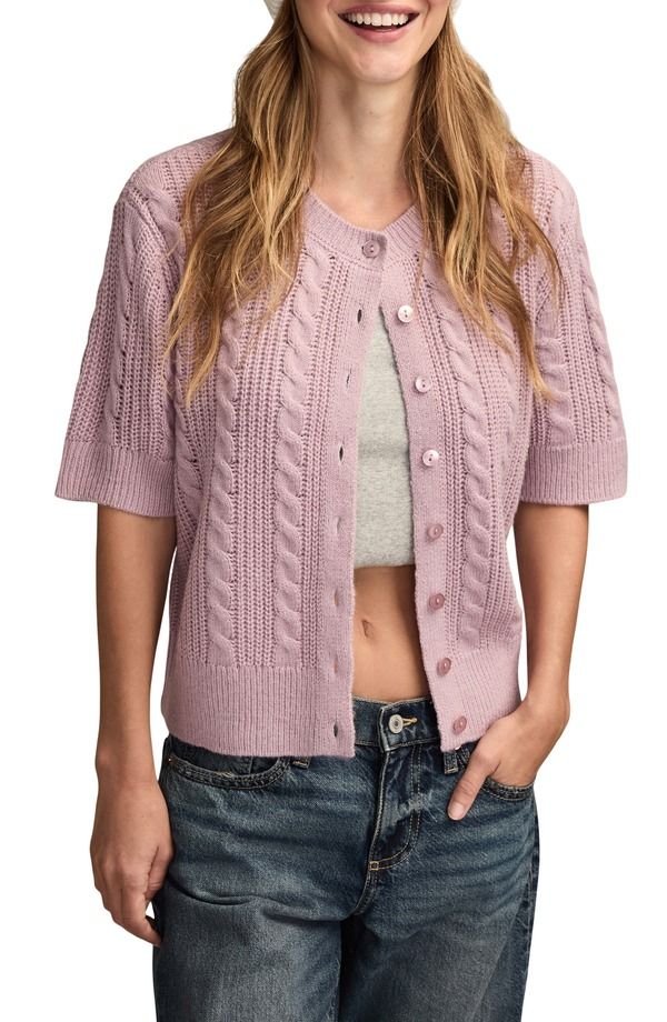 ラッキーブランド レディース アウター パーカー・スウェット カーディガン Lucky Brand Short Sleeve Cable Cardigan Dawn Pink ピンク
