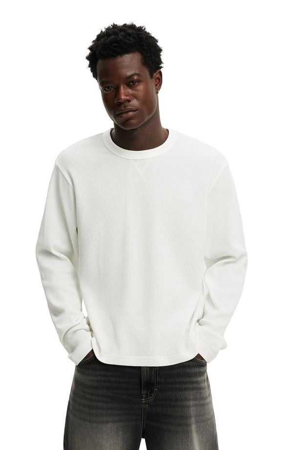 コットンオン メンズ トップス シャツ クロップド Cotton Mens Cropped Fitextured Long Sleeve Vintage White Waffle ホワイト