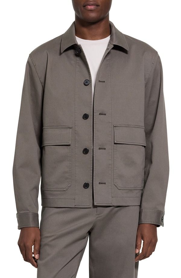 セオリー メンズ アウター ジャケット・ブルゾン シャツ コットン Theory Moonsoft Cotton Twill ButtonUp Shirt Jacket Morel
