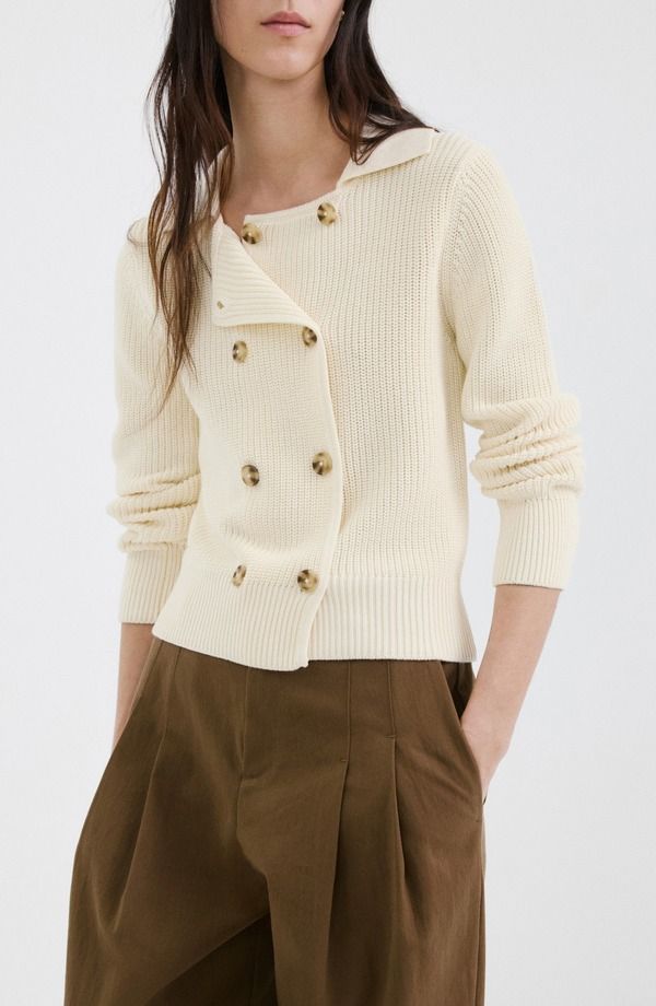 マンゴ レディース アウター パーカー・スウェット コットン カーディガン MANGO Double Breasted Cotton Cardigan Ecru エクリュ