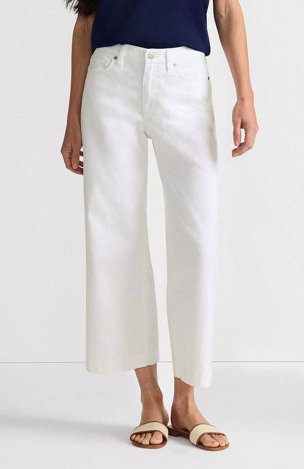 ランズエンド レディース ボトムス デニムパンツ ワイドレッグ ジーンズ Lands End Recover Denim High Rise Wide Leg Crop Jeans White ホワイト