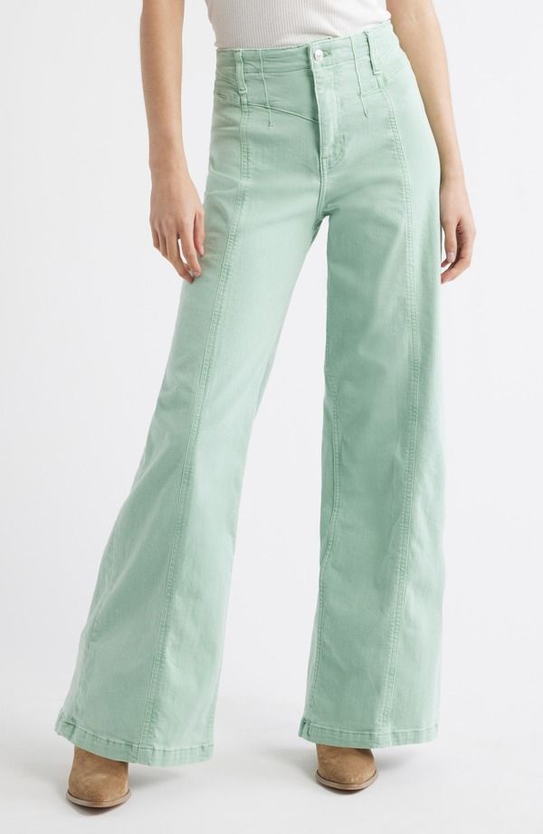 フリーピープル レディース ボトムス デニムパンツ ワイドレッグ ジーンズ Free People Libre Front Yoke Wide Leg Jeans Cameo Green グリーン