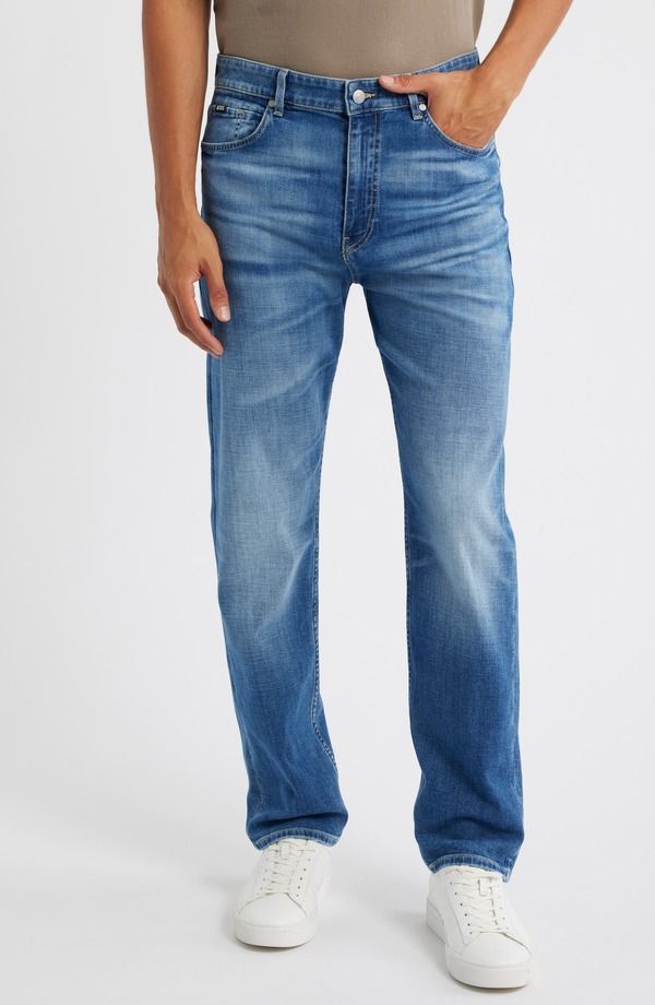 ボス メンズ ボトムス デニムパンツ ストレート ジーンズ BOSS Ogden Straight Leg Jeans Bright Blue ブルー