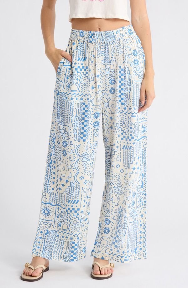 ビラボン レディース ボトムス レギンス ワイドレッグ プリント パンツ Billabong Follow Me Print Wide Leg Pants White Cap ホワイト
