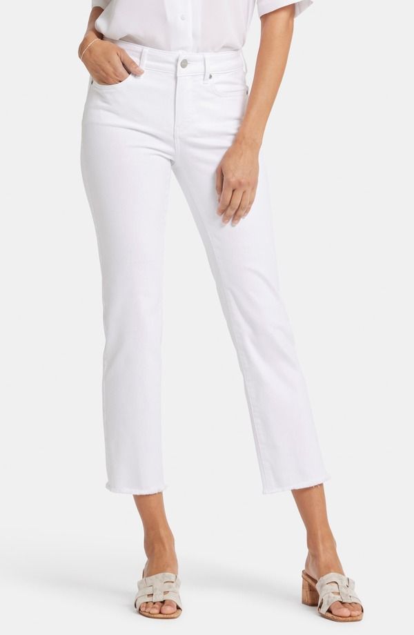 エヌワイディージェイ レディース ボトムス デニムパンツ ストレート アンクル ジーンズ NYDJ Marilyn Frayed Ankle Straight Leg Jeans Optic White ホワイト