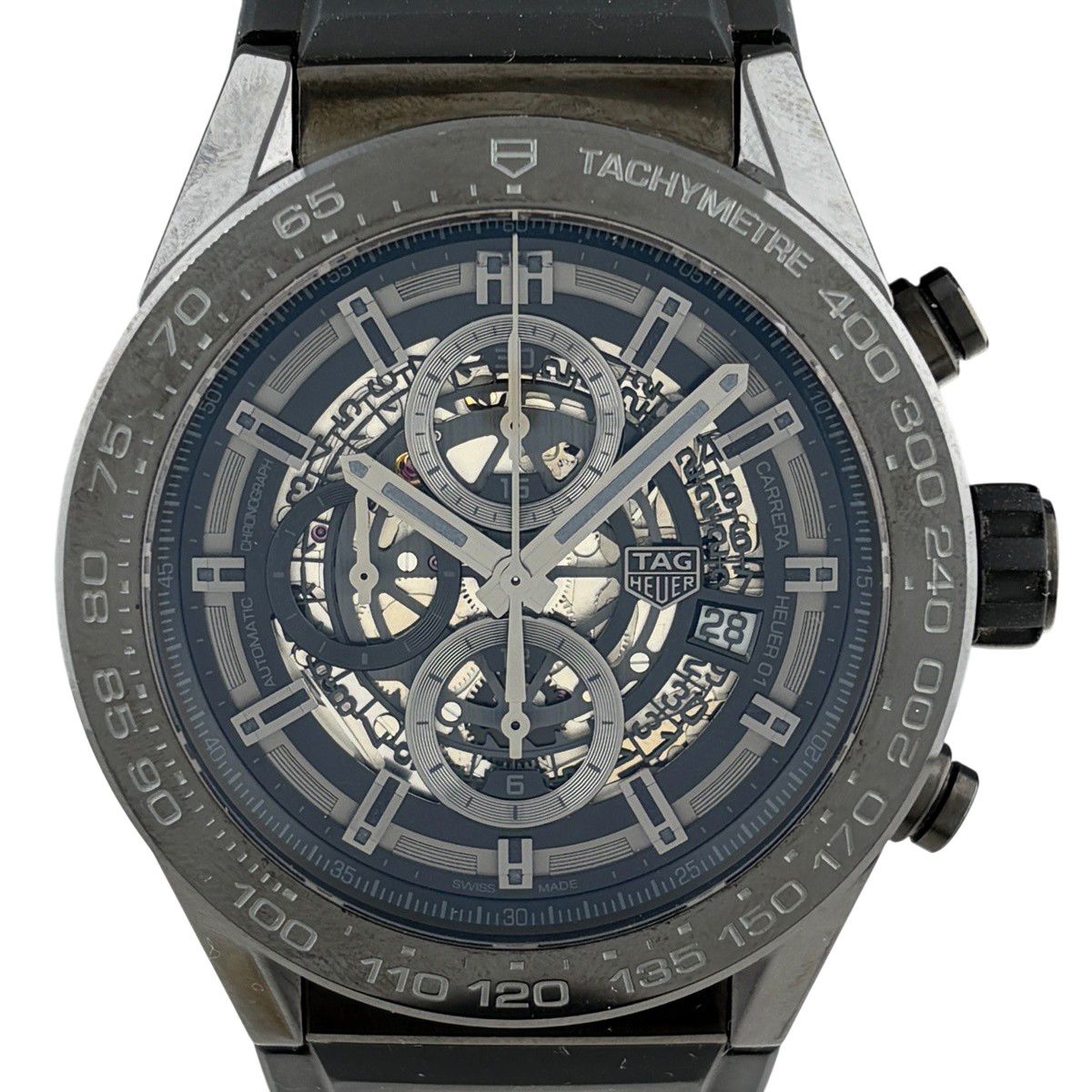タグホイヤー TAG HEUER カレラ キャリバー ホイヤー01 CAR2A90 腕時計 セラミック ラバー 自動巻き ブラック メンズ 【中古】