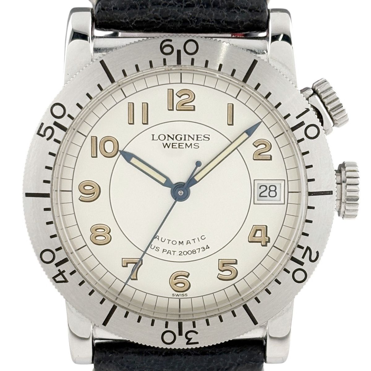 ロンジン LONGINES ウィームス L2.608.4 腕時計 SS レザー 自動巻き アイボリー系 メンズ 【中古】